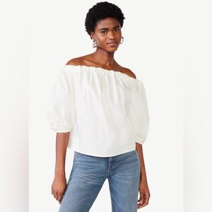 Scoop Women's Off The Shoulder Poplin Top with Puff Sleeves